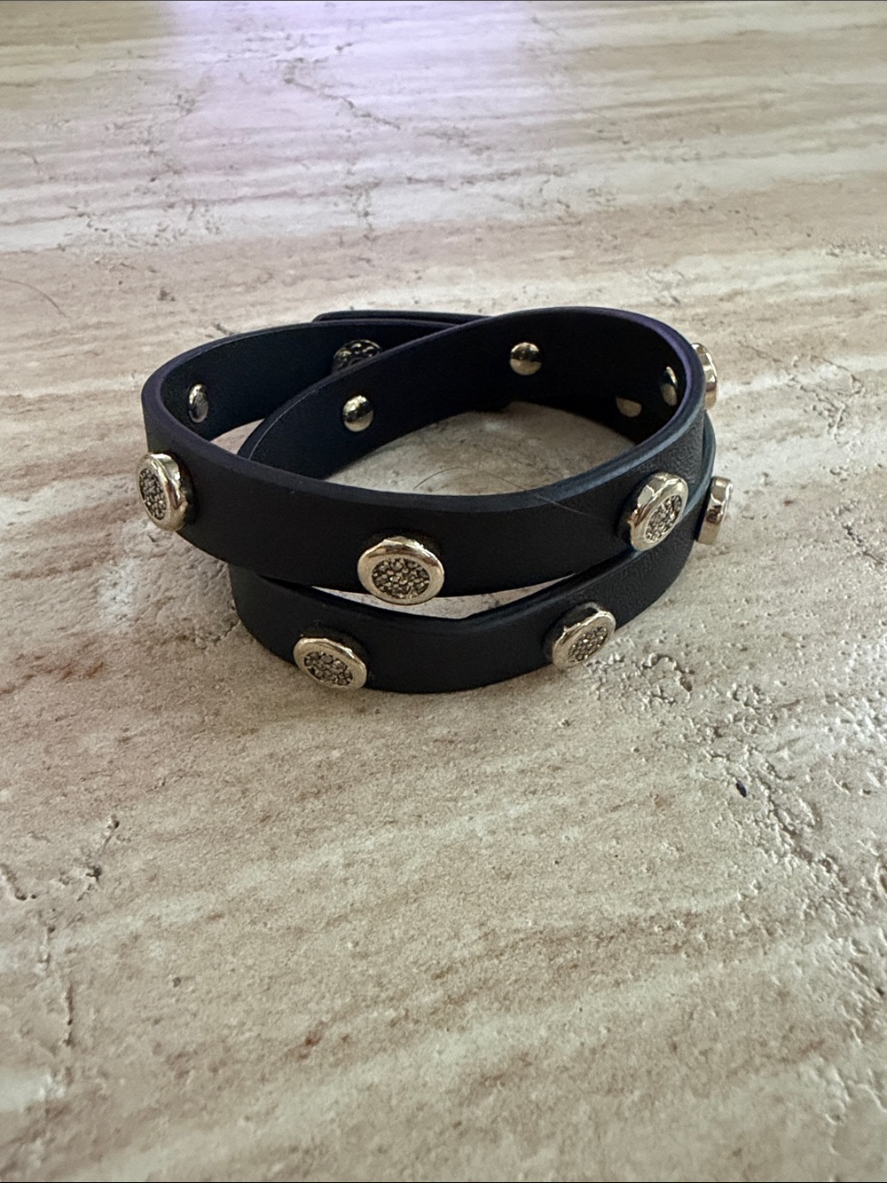 White House Black Market Black Double-Wrap Bracelet with Gold Medallions